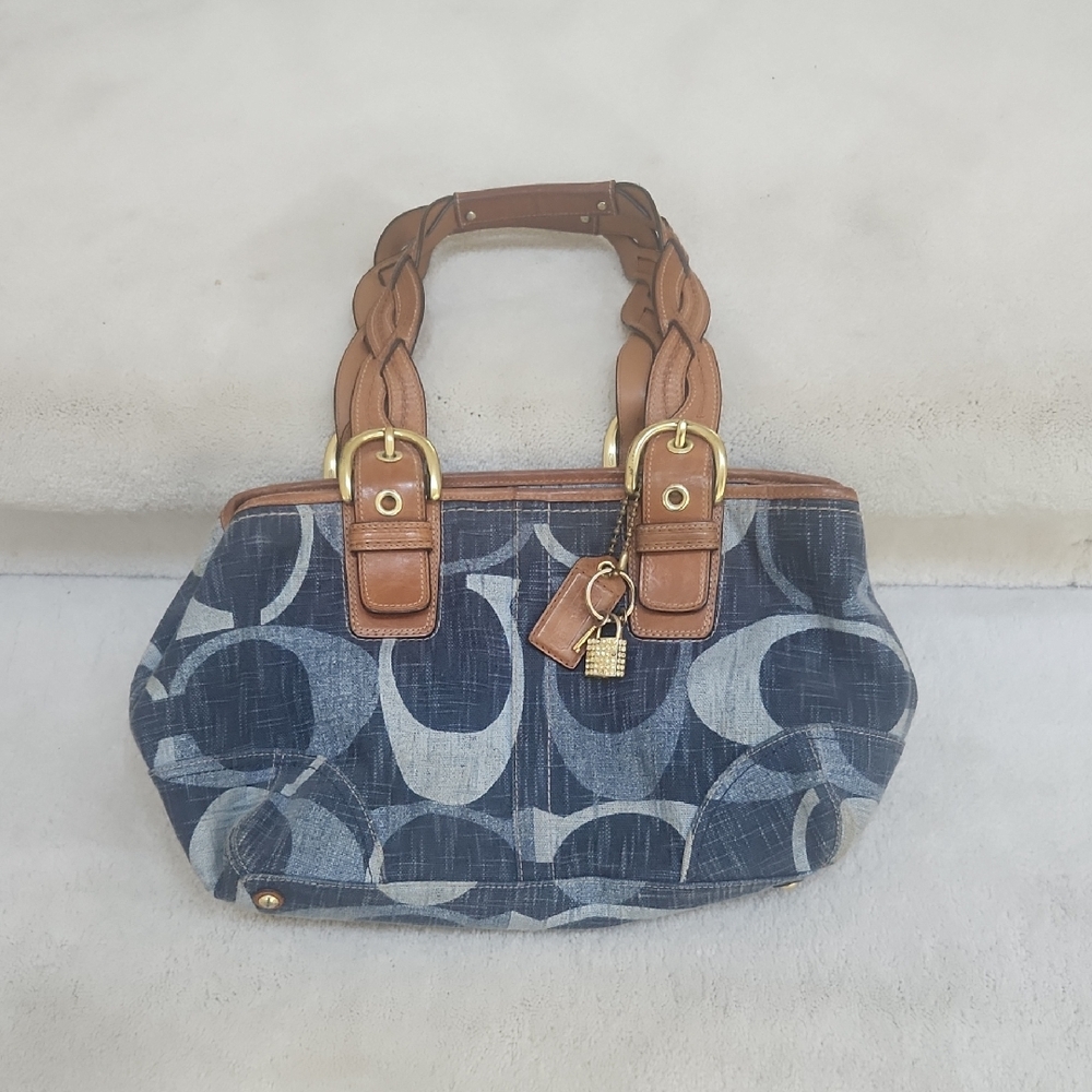 Denim Coach Blue and Tan Shoulder Bag.  *AUTHENTIC*